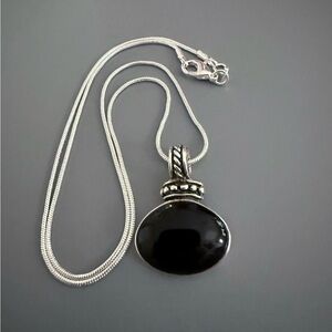 Mexico Solid Sterling Silver Onyx Pendant on an SS Plate Chain